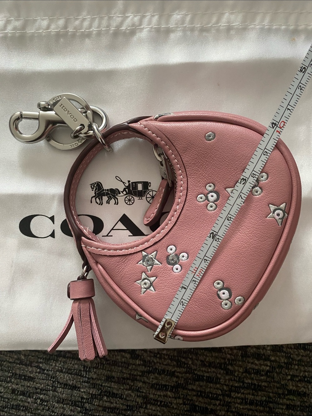 Coach Pink Leather Star & Stud Mini Bag Charm Keyring - Picture 3 of 8